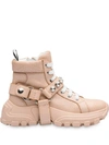 Miu Miu Crackled Crystal Embellished Hi-top Sneakers In Pink,beige