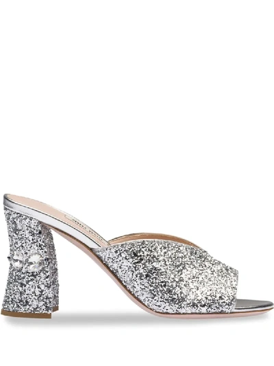 Miu Miu Women's Rocchetto Crystal Embellished Block Heel Sandals In Silver