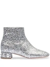 Miu Miu Glitter Ankle Boots In Silver