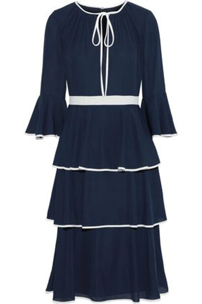 Mikael Aghal Tiered Ruffled Crepe Dress In Navy