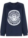 Balmain Coin Logo-print Cotton-jersey Sweatshirt In Blue