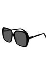 Gucci 56mm Square Sunglasses In Shiny Black/ Grey Solid