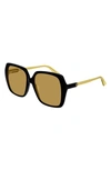 Gucci 56mm Square Sunglasses - Shiny Black/ Brown Solid