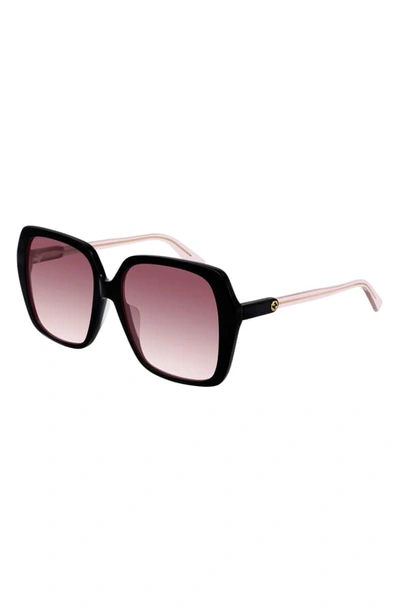 Gucci 56mm Square Sunglasses - Shiny Black/ Red Gradient