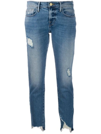 Frame Le Garcon Distressed Chewed Hem Crop Jeans In Blue