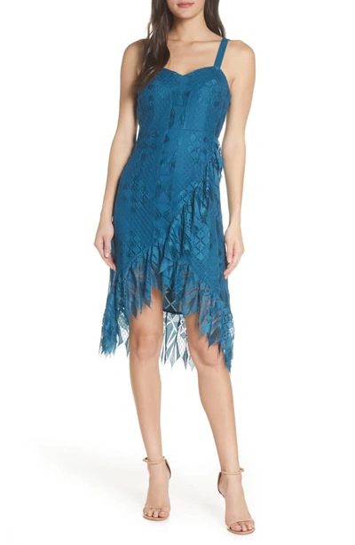 Foxiedox Lace Ruffle Sleeveless Cocktail Dress In Teal