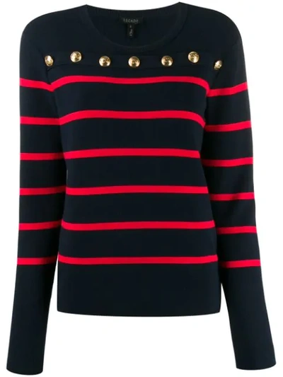 Escada Soah Button Trim Striped Crewneck Sweater In Navy