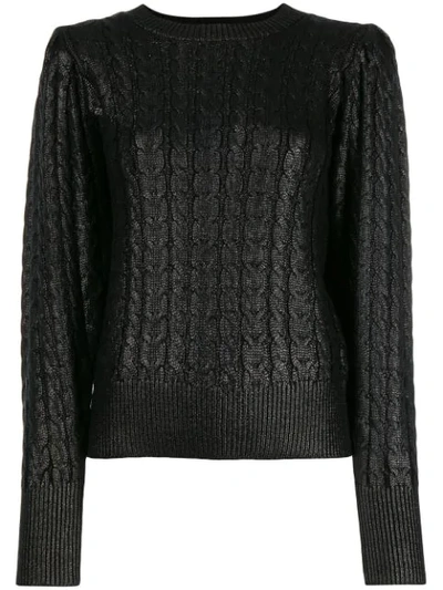 Msgm Metallic Coated Wool-blend Cable Knit Sweater In Black