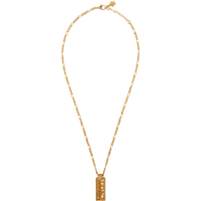 Versace Rectangular Logo Necklace In D00h Gold