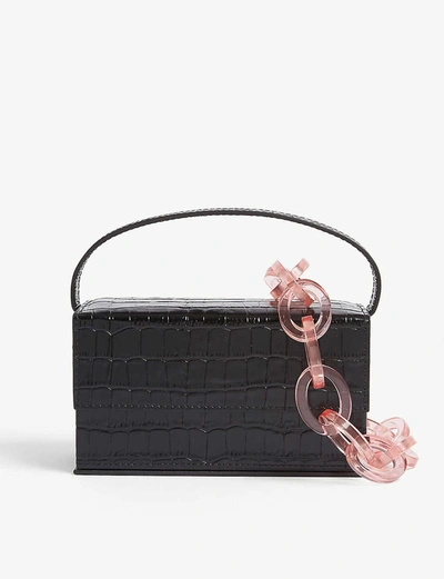 L'afshar Ida Croc-embossed Small Leather Top Handle Bag In Black