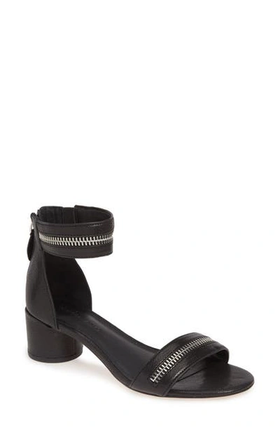 Rebecca Minkoff Ortenne Zipper Metallic Leather Sandals In Black