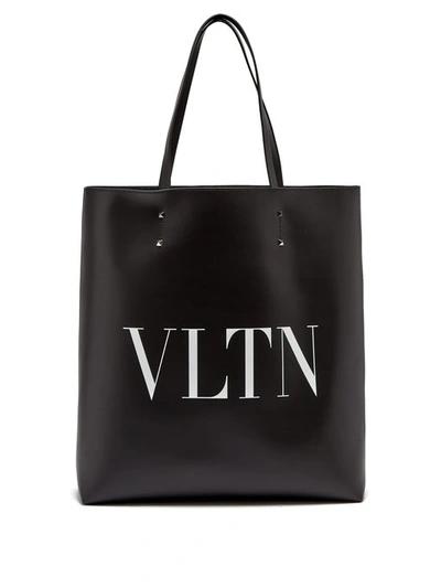 Valentino Garavani Black And White Vltn Leather Tote Bag