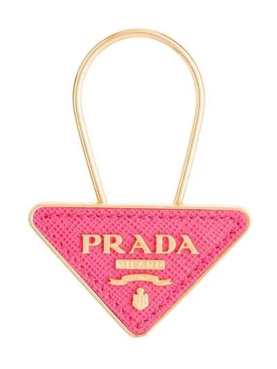 Prada Saffiano Leather And Metal Keychain In Pink