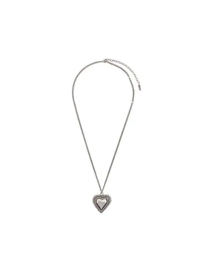 Saint Laurent Heart Pendant Necklace In Silver