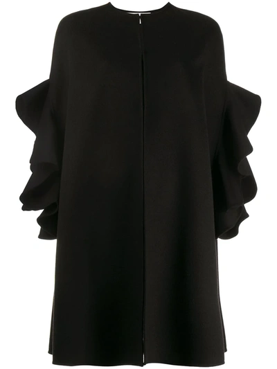 Valentino Ruffled Compact Draped Cape In Black