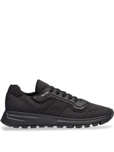 Prada Men's Gabardine Soft Low-top Sneakers In Black