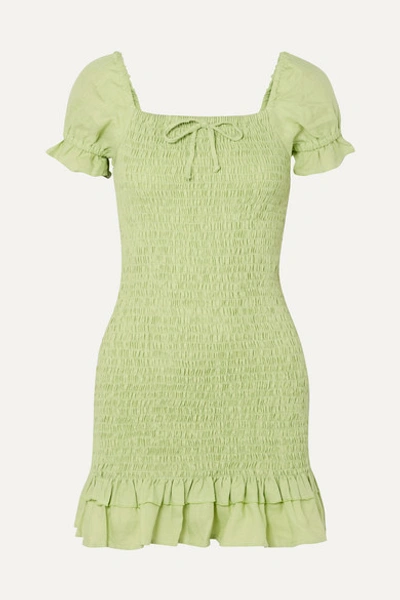 Faithfull The Brand Cette Shirred Linen Mini Dress In Lime Green