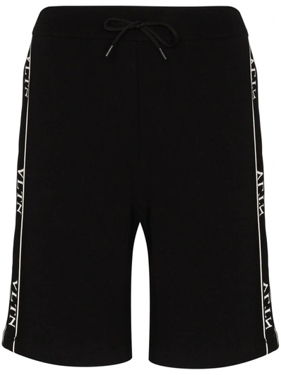 Valentino Vltn Logo-striped Track Shorts In Black