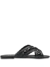 Prada Embellished Raffia Slides In Black