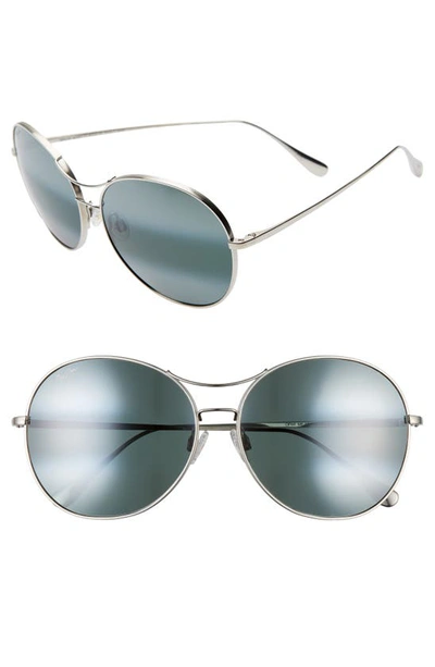 Maui Jim Opihi 61mm Polarizedplus2® Round Sunglasses In Silver/ Neutral Grey