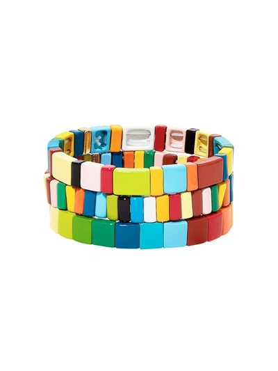 Roxanne Assoulin Rainbow Brite Set Of Three Enamel Bracelets In Green Multi