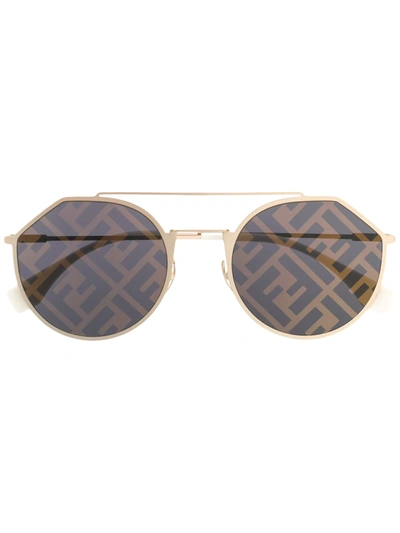 Fendi Eyewear Monogram Lense Sunglasses - 金色 In Not Applicable