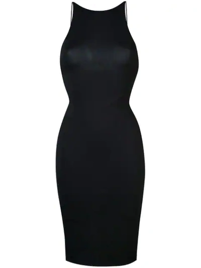 Alice And Olivia Delora Spaghetti Strap Fitted Dress In Black