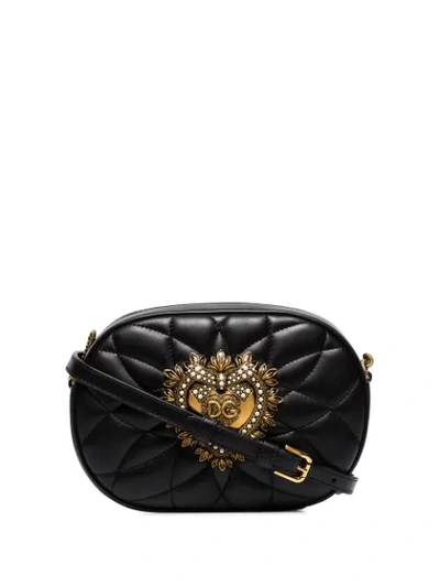 Dolce & Gabbana Devotion Heart-embellished Quilted-leather Bag In Black