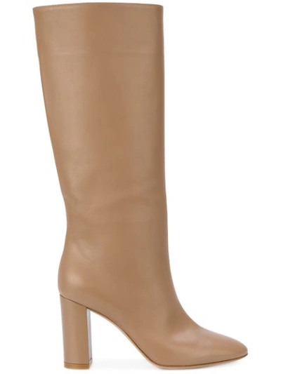 Gianvito Rossi Laura 85 Leather Knee Boots In Taupe