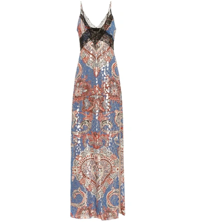 Dundas Lace-trimmed Printed Metallic Fil Coupé Silk-blend Chiffon Maxi Dress In Multicoloured