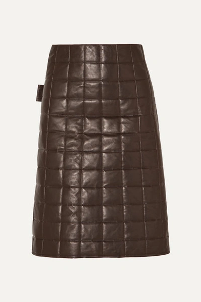 Bottega Veneta Quilted Leather Skirt In Chocolate