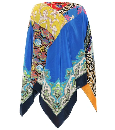 Etro Printed Silk Coverup Poncho In Multicoloured