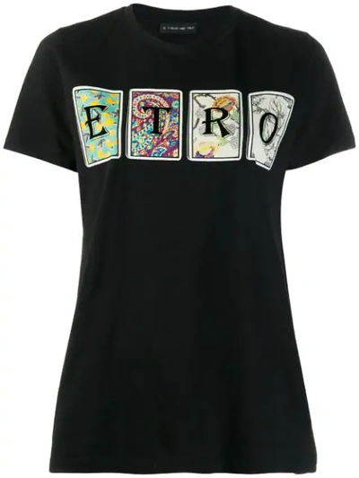 Etro Card Printed Logo Cotton Jersey T-shirt In Black