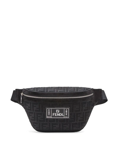 Fendi Men's Ff Perforated Belt Bag/fanny Pack In Black