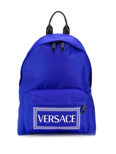 Versace Men's Logo-stamped Nylon Backpack In Blue