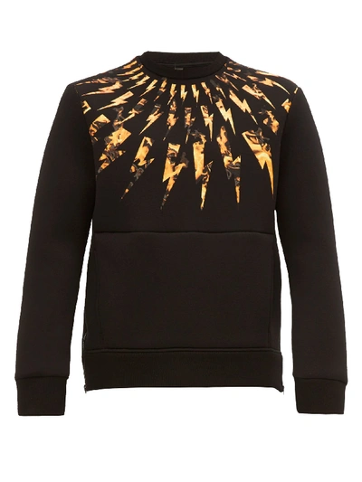 Neil Barrett Fire Lightning-bolt Neoprene Sweatshirt In Black