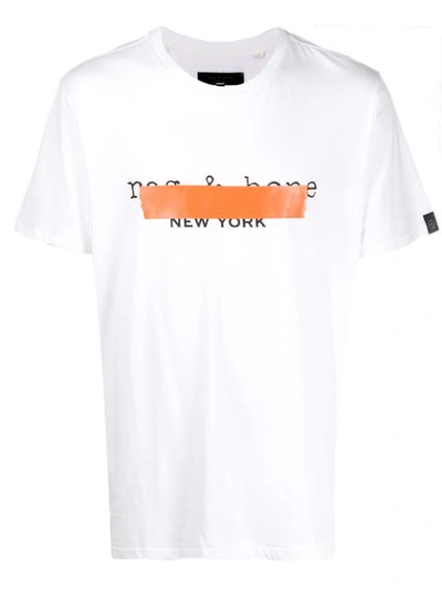 Rag & Bone Tape-effect Logo-print Cotton-jersey T-shirt In White