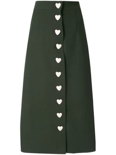 George Keburia Heart Button Crepe Midi Skirt In Green