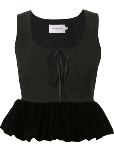 George Keburia Velvet Peplum Crop Top In Black