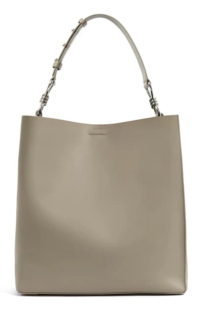 Allsaints Captain North/south Leather Tote Bag In Dune