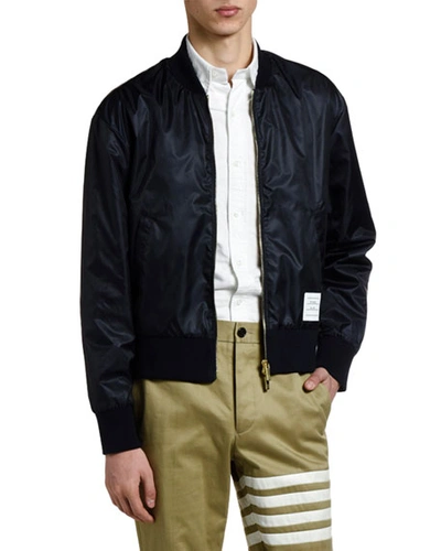 Thom Browne Men's Nylon Satin Bomber Jacket In Navy