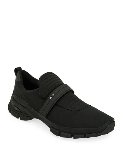 Prada Men's Grip-strap Runner Sneakers In Black