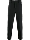 Neil Barrett Men's Wool Trousers With Striped Hem In 0101 Black + Black