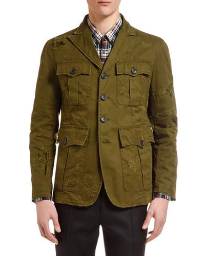 Dsquared2 Men's Distressed Chino Field Jacket In Green