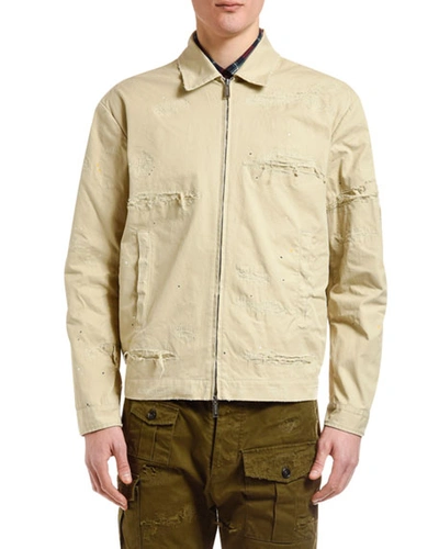 Dsquared2 Men's Distressed Chino Bomber Jacket In Beige