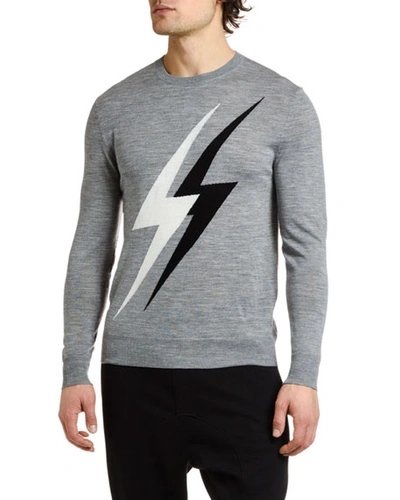 Neil Barrett Men's Lightning Bolts Crewneck Sweater In Multi Pattern