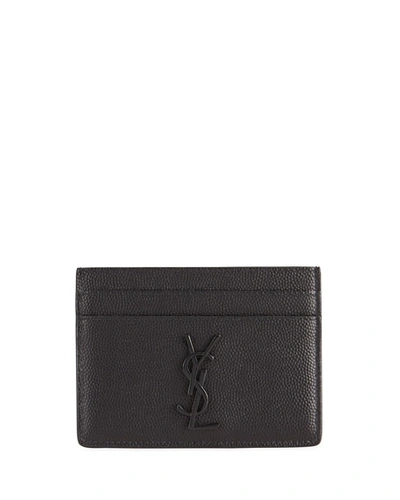 Saint Laurent Men's Tonal Ysl Logo Leather Card Holder In Black