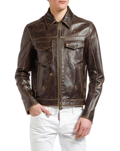 Dsquared2 Men's Distressed Leather Jacket In Brown