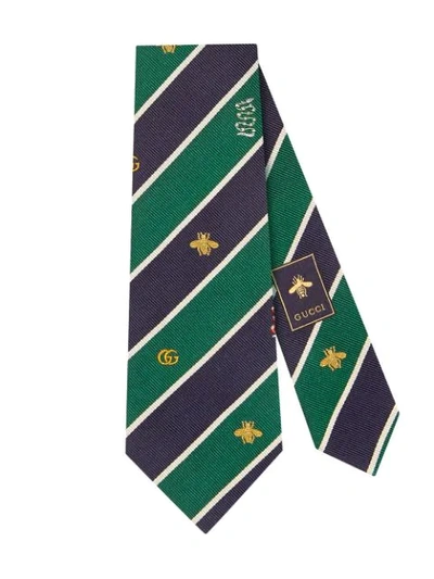 Gucci 7cm Symbols Motif Striped Tie In Green