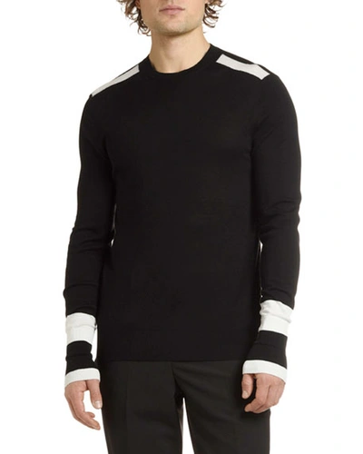 Neil Barrett Men's Crewneck Wool Sweater With Stripes In Black/white